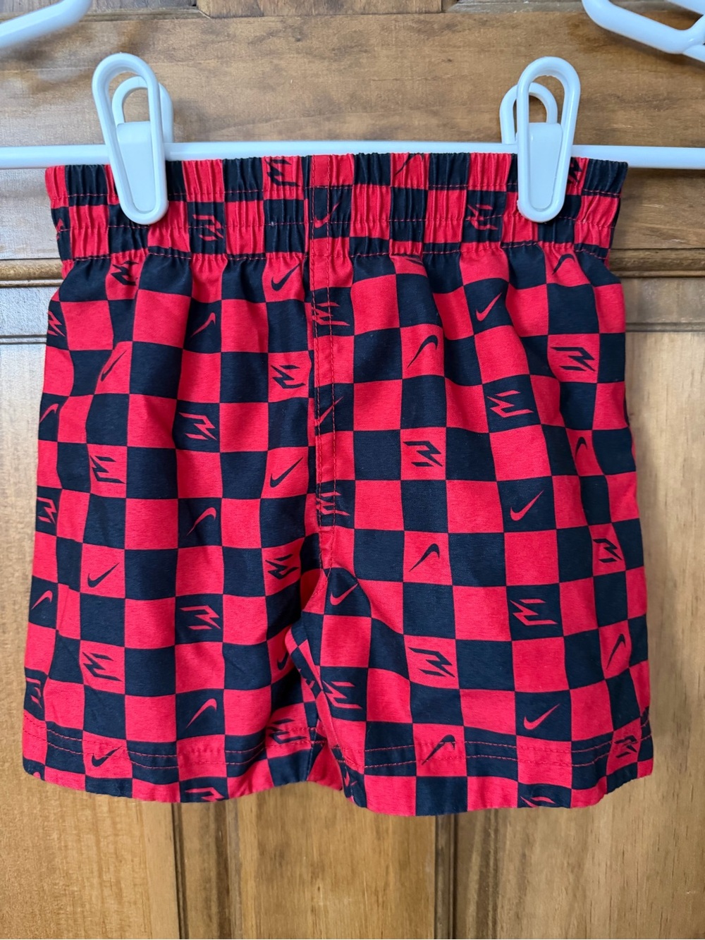 Nike Kids Red and Black Checkerboard Swim Trunks